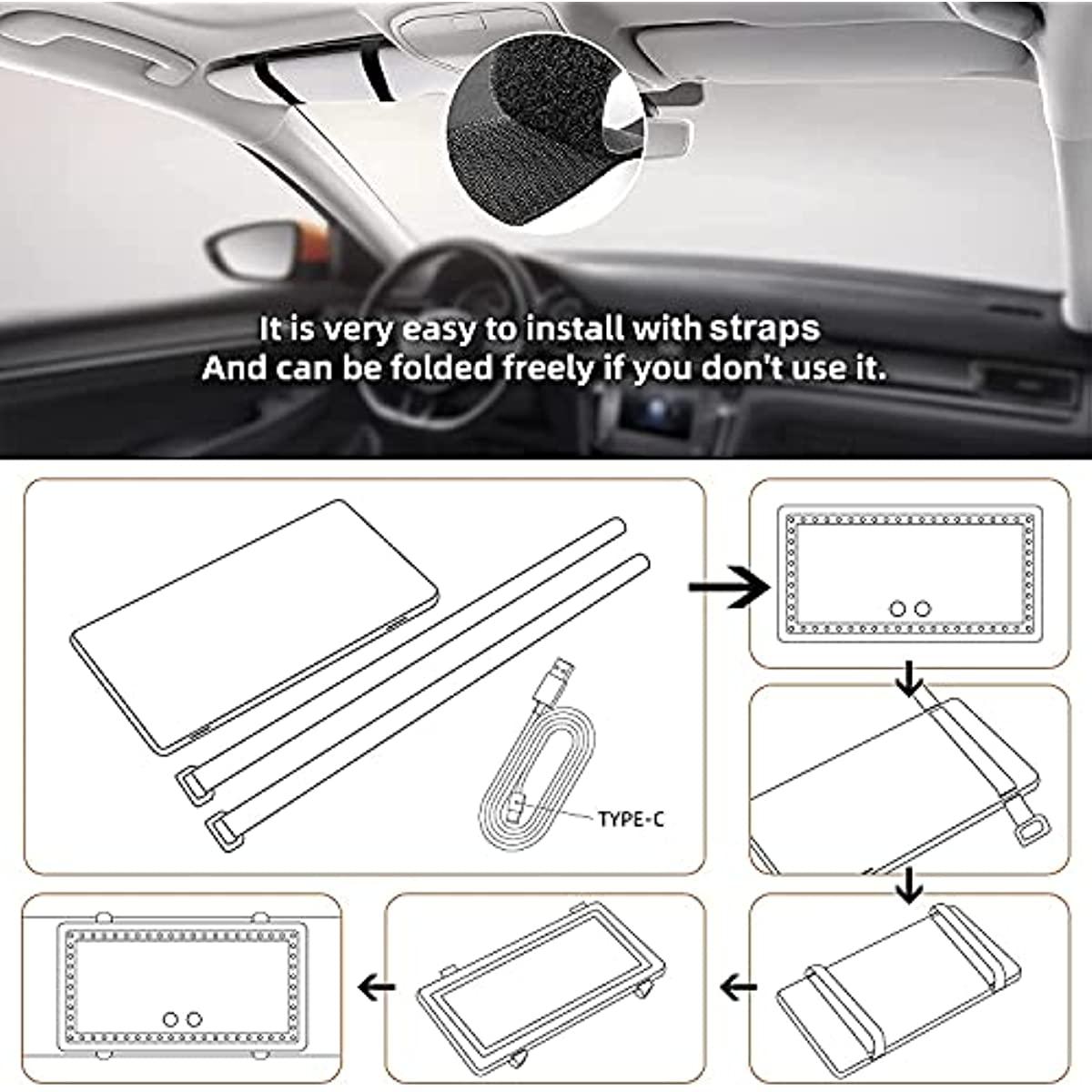 Car Sun Visor Vanity Mirror, Rechargeable Makeup Mirror with 3 Light Modes & 60 LEDs - Dimmable Clip-on Rear View Sun-Shading Cosmetic Mirror with Touch on Screen, Universal for Car Truck SUV - KinglyDay