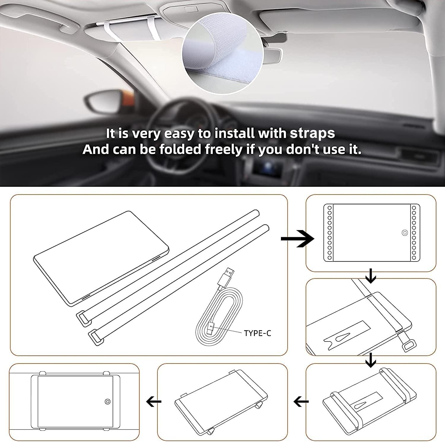 Car Sun Visor Vanity Mirror, Rechargeable Makeup Mirror with 3 Light Modes & 60 LEDs - Dimmable Clip-on Rear View Sun-Shading Cosmetic Mirror with Touch on Screen, Universal for Car Truck SUV - KinglyDay