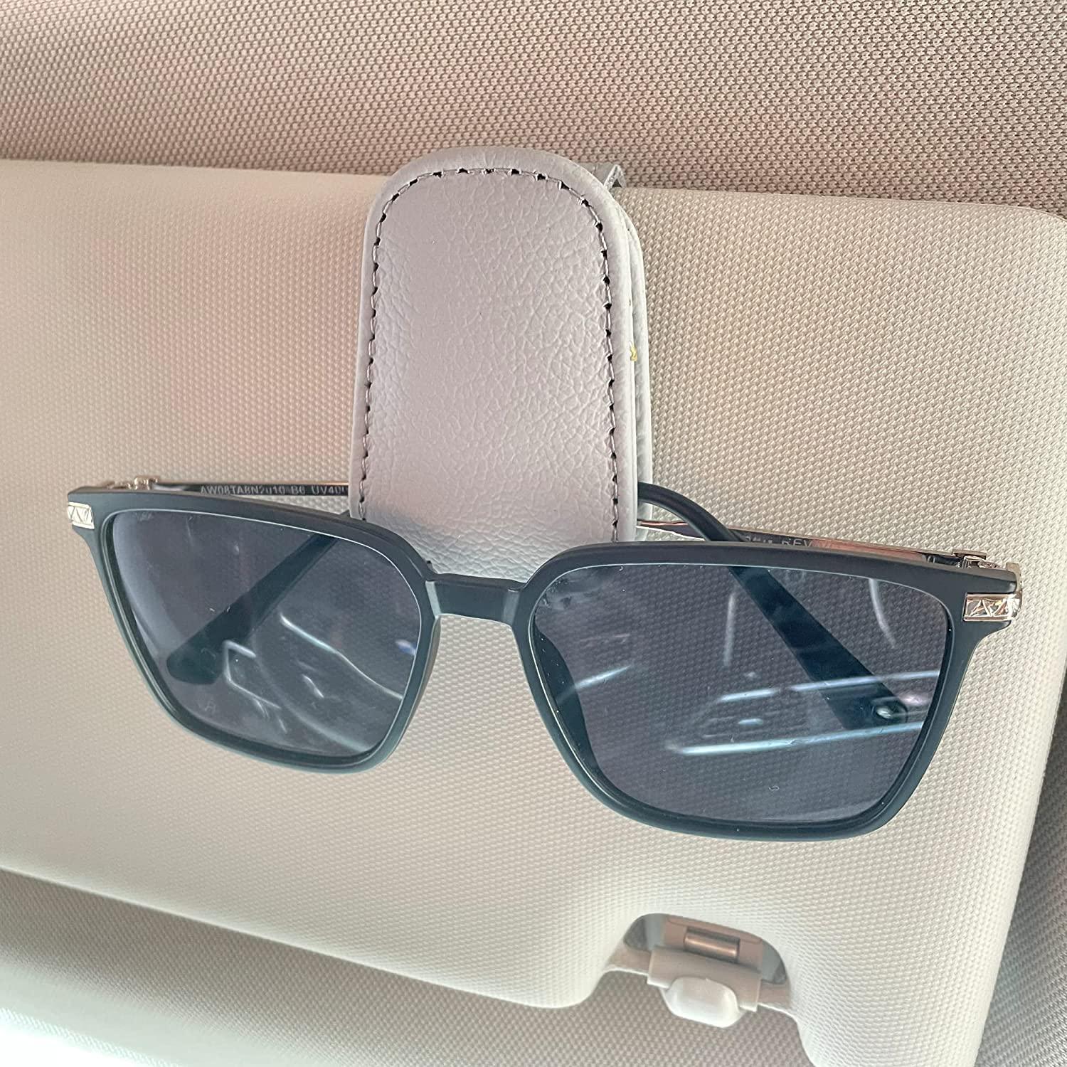 Kinglyday Sunglasses Holders for Car Sun Visor, Magnetic Leather Glasses Eyeglass Hanger Clip for Car, Ticket Card Clip Eyeglasses Mount, Car Visor Accessories - KinglyDay