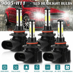 4X 9005 + H11 Combo CREE LED Headlight Kit High Low Beam Bulbs 6000K Super White - KinglyDay