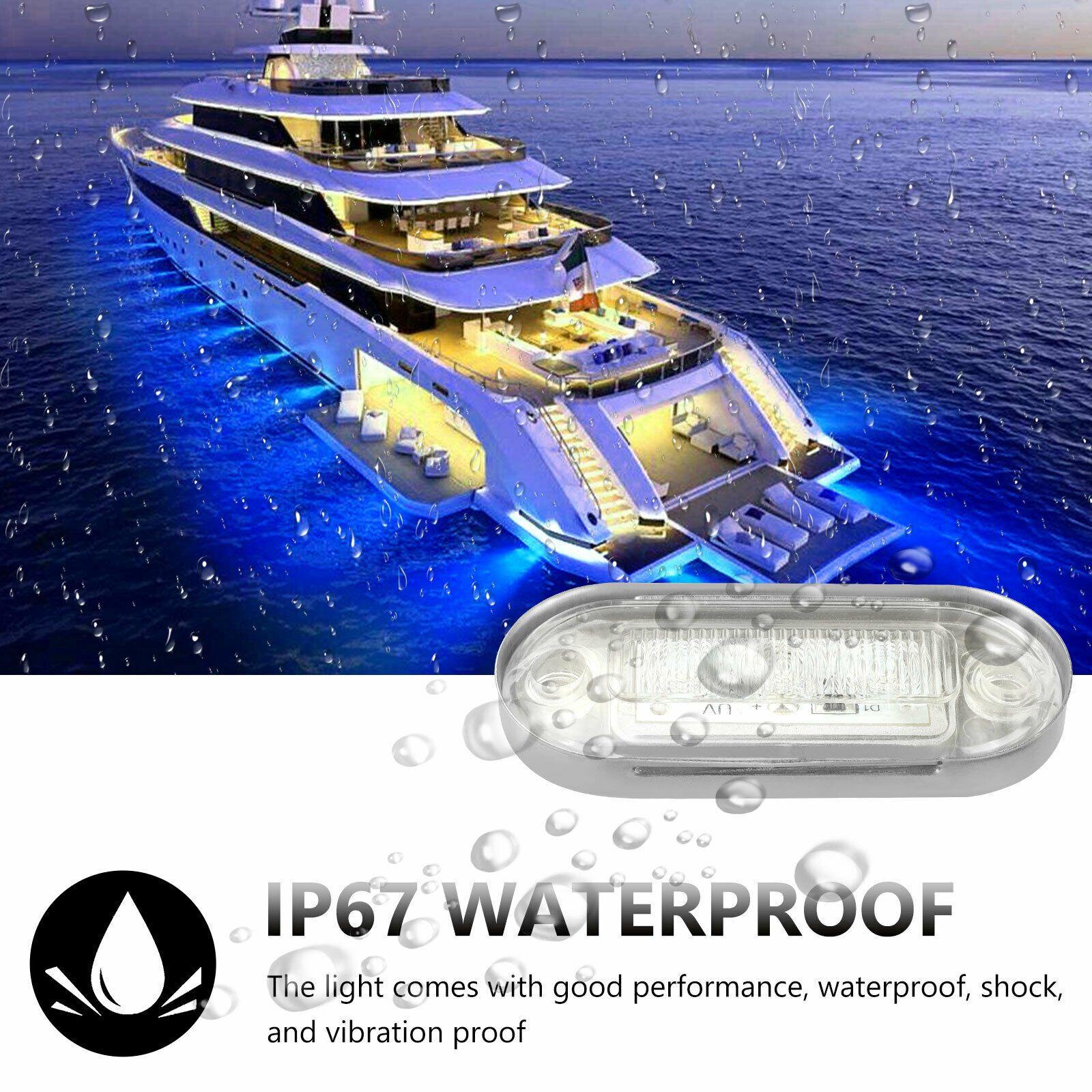 4x Blue Marine Boat 3 LED Stern Lights Deck Courtesy Light Stainless Steel 12V - KinglyDay
