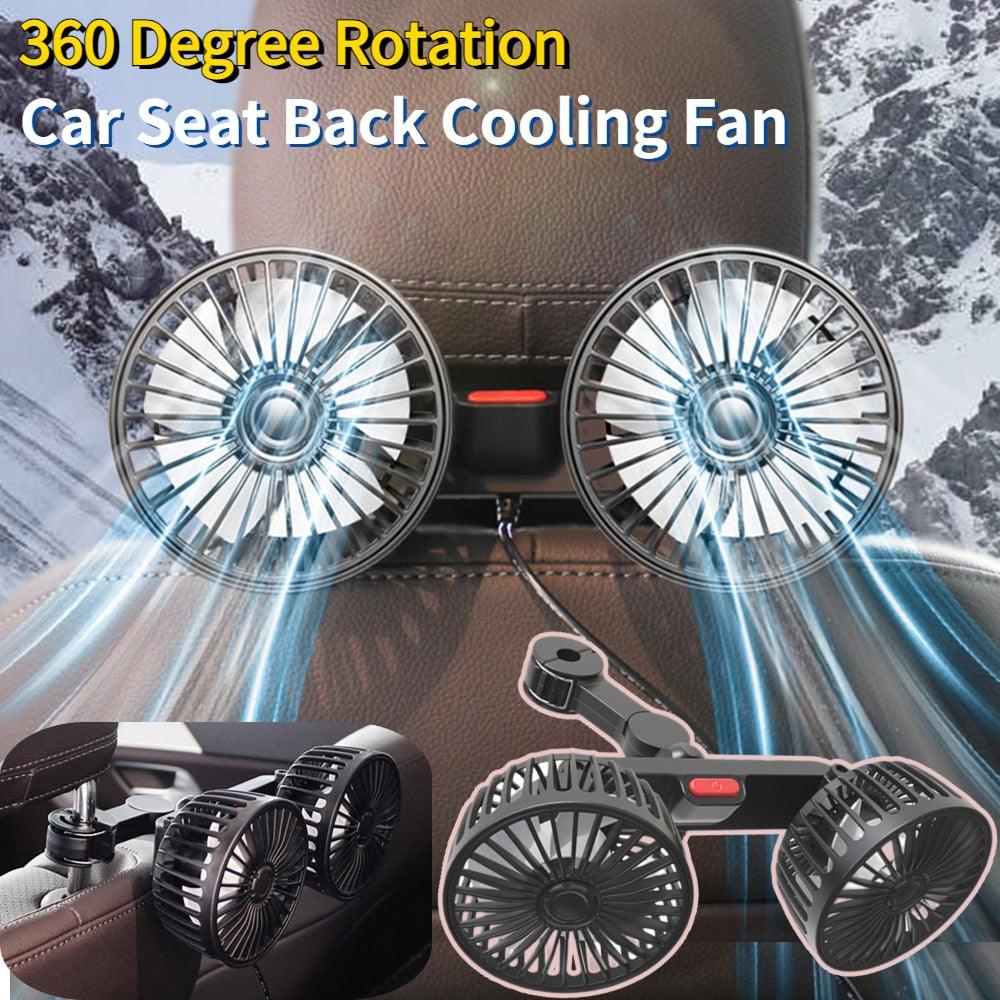 Car Seat Back Cooling Fan USB Charge Dual Head Fan 360 Degree Rotation Auto Headrest Ventilation Fan Neck Cooler - KinglyDay