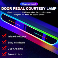 4pcs/set Luces LED de umbral de puerta de automóvil sin cableado - Luz de camino de pedal de automóvil RGB con luces decorativas de cortesía de bienvenida de neón inalámbricas USB