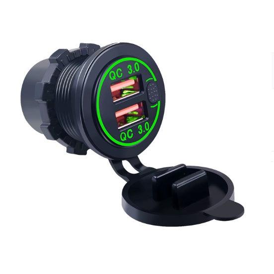 Quick Charge QC 3.0 36W Car Waterproof Dual USB Charger Socket With Switch Voltmeter For 12V/24 Motorcycle ATV Boat Truck - KinglyDay