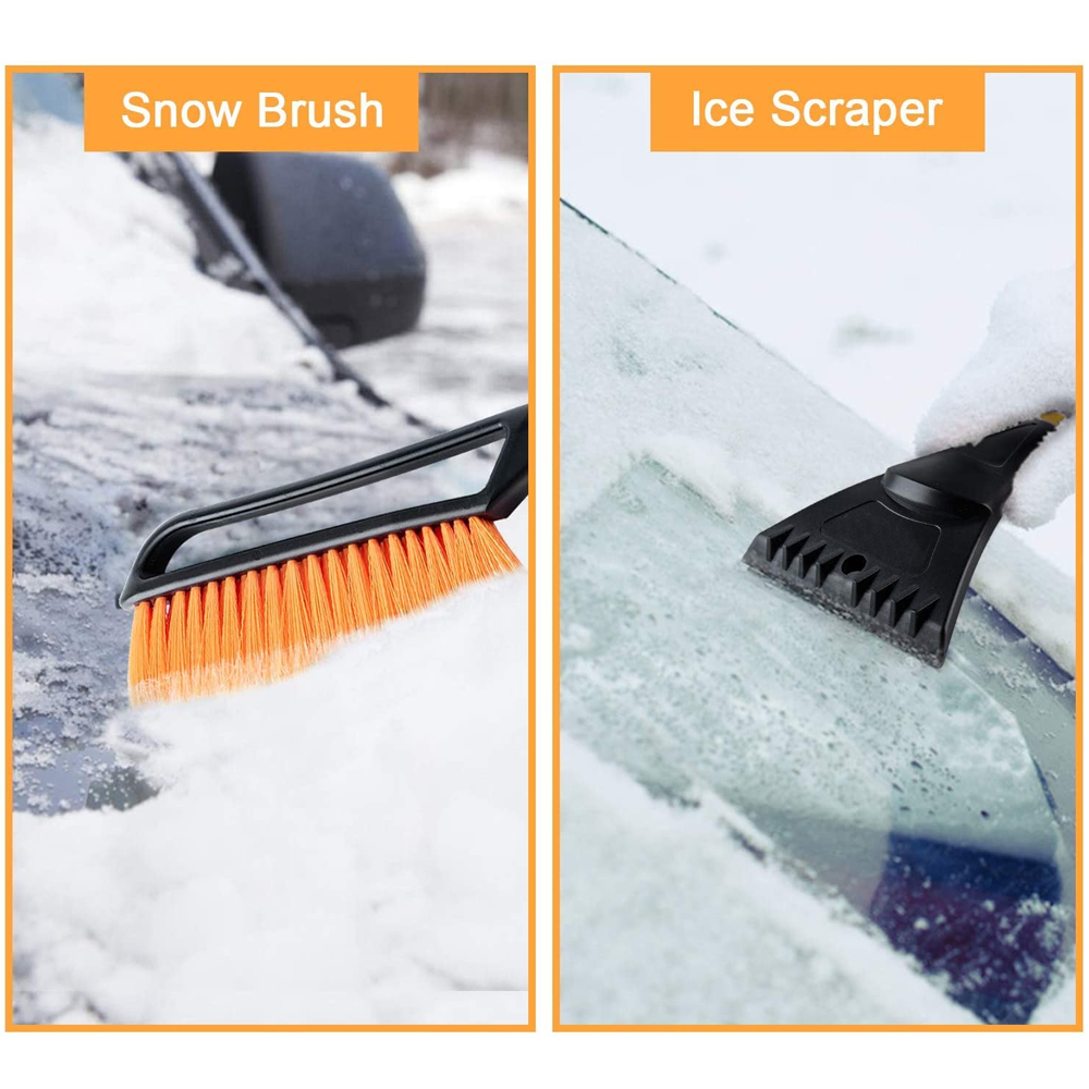 27" Snow Brush and Detachable Ice Scraper with Ergonomic Foam Grip for Cars, Trucks, SUVs - KinglyDay