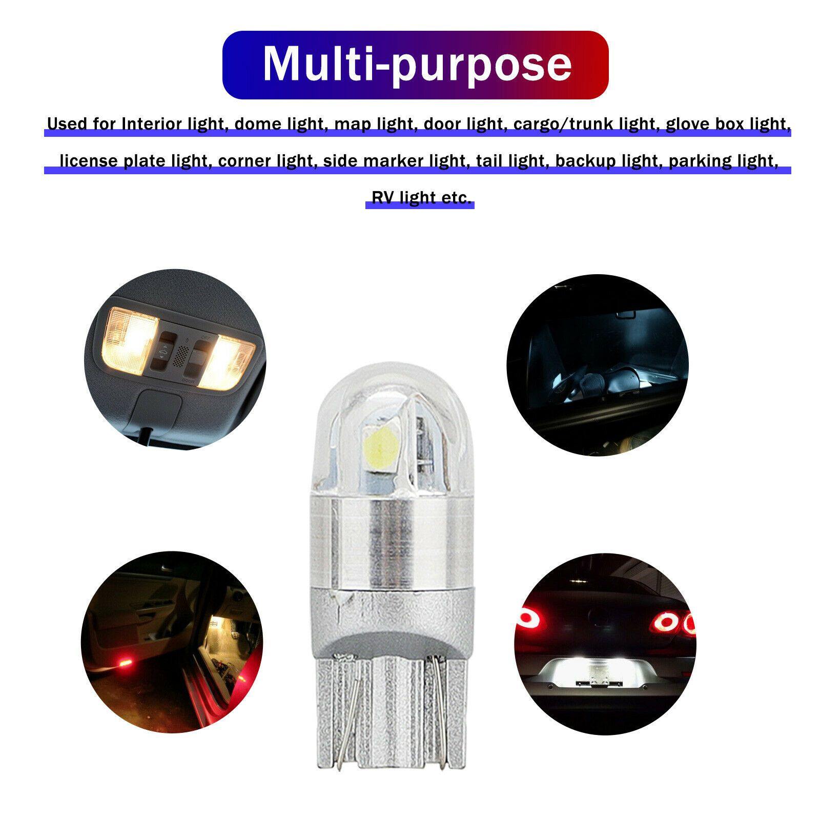 10PCS LED T10 194 168 W5W Canbus 4 Colors Dome License Side Marker Light Bulb 6000K - KinglyDay