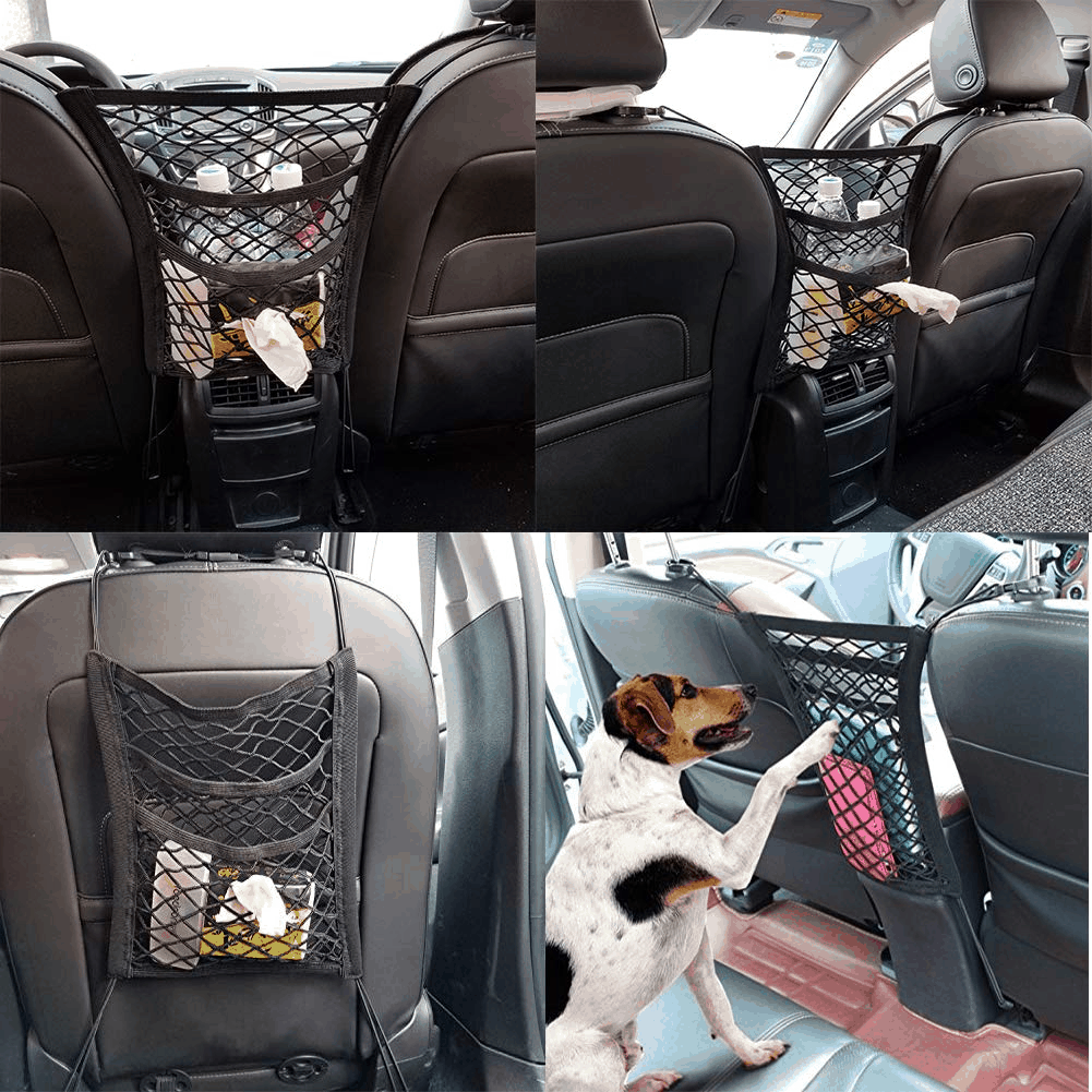 3-Layer Car Mesh Organizer,Seat Back Net Bag,Barrier of Backseat Pet Kids - KinglyDay
