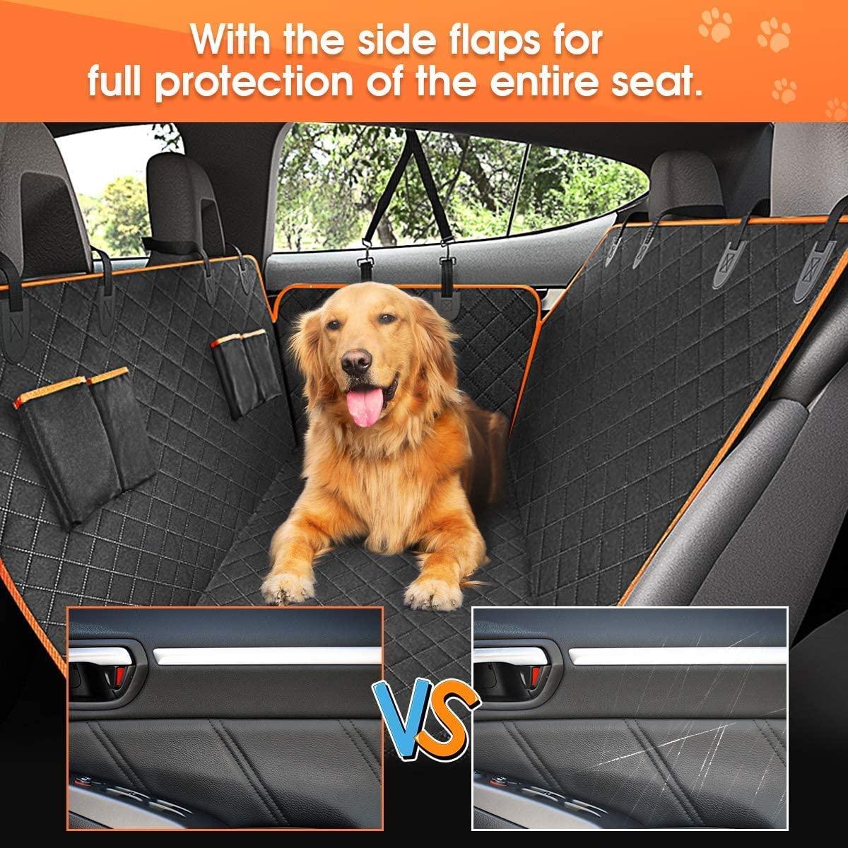 Kinglyday Dog Car Seat Cover for Back Seat, Waterproof Seat Protector Scratchproof Pet Hammock with 4 Bags Side Flaps, Washable Nonslip Backseat Protection for Cars Trucks and SUVs - KinglyDay