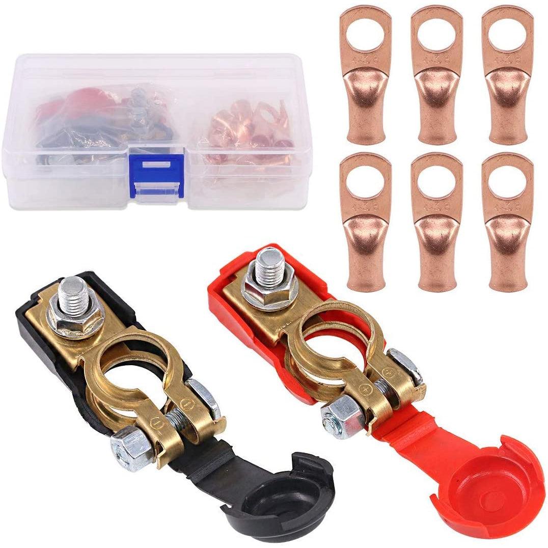 Kinglyday 8Pcs Copper Battery Terminals Negative and Positive Car Battery Cable Terminal Clamps Connectors with Heavy Duty Copper Ring Terminal Assortment Kit for Car Van Carts - KinglyDay