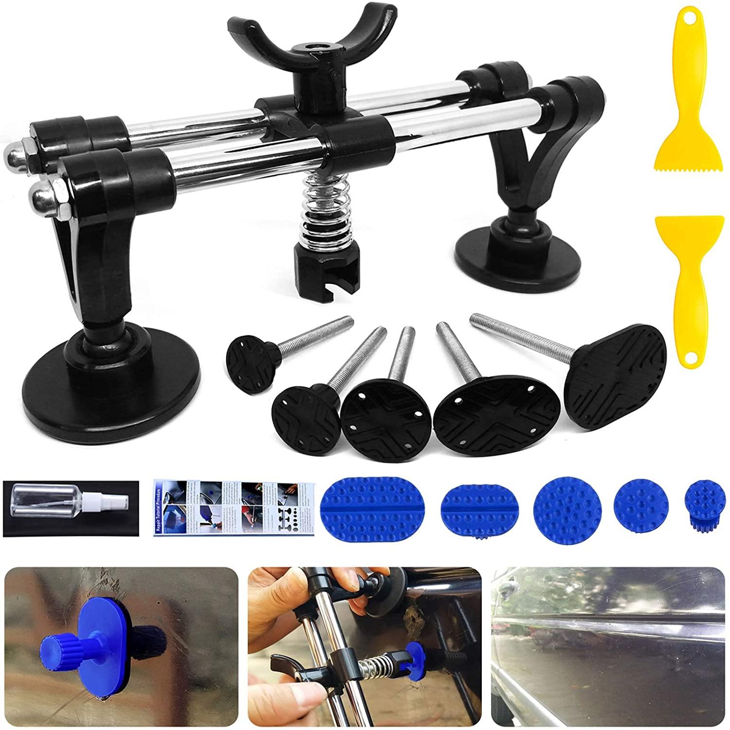 Auto Body Repair Tool Kit, Car Dent Puller with Double Pole Bridge Dent Puller, Glue Puller Tabs, Glue Shovel - KinglyDay