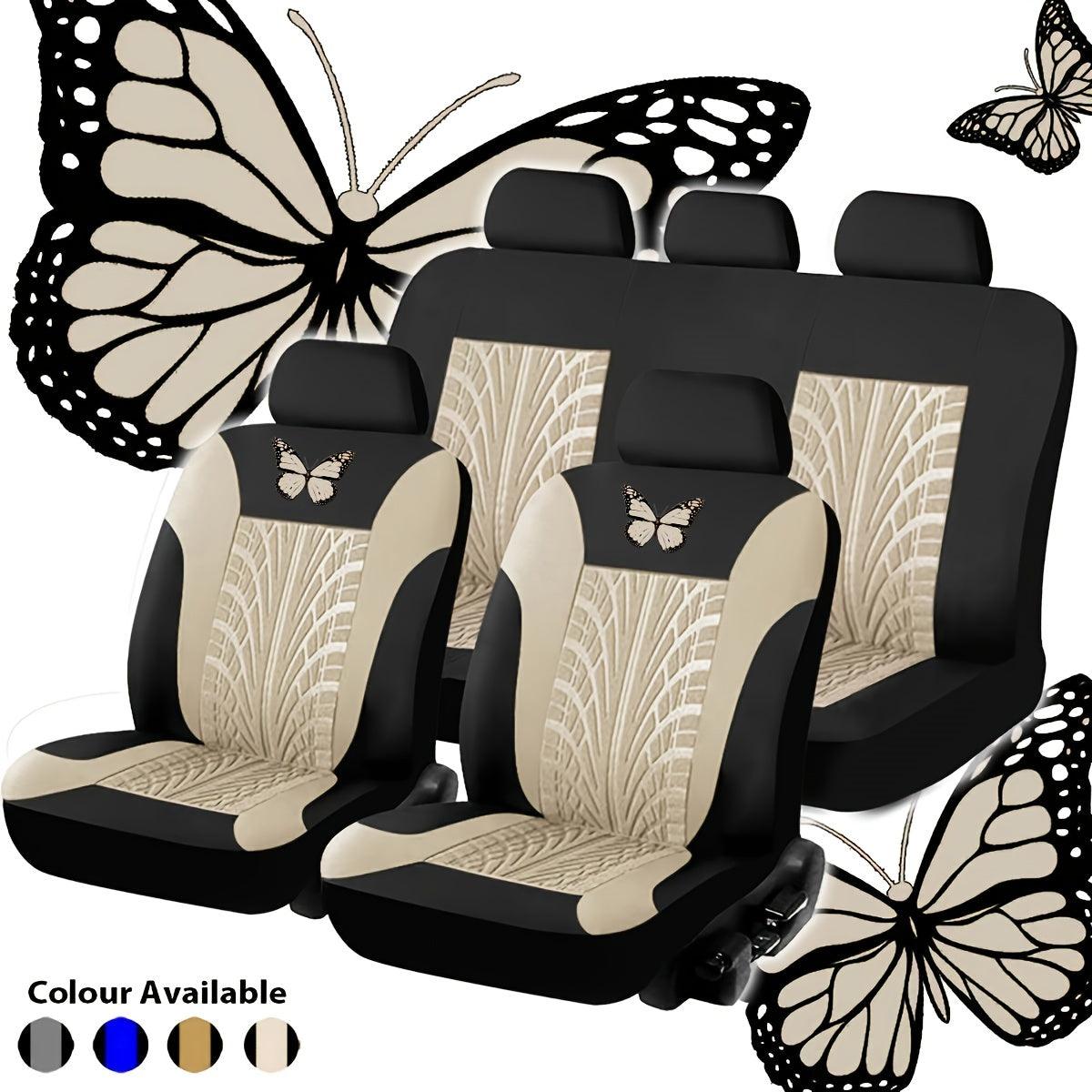 Red, Blue, Beige, Gray, Pink Butterfly Embroidery Universal Car Seat Cover Full Set - KinglyDay