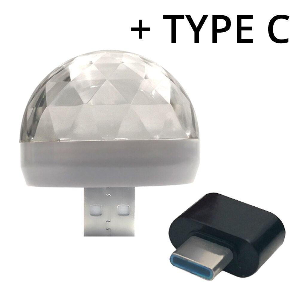 Car USB Ambient Light DJ RGB Mini Colorful Music Sound Led Apple USB Interface Holiday Party Atmosphere Interior Dome Trunk Lamp - KinglyDay