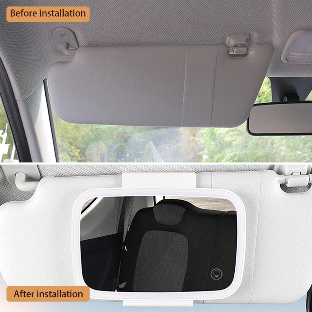 Universal Car Interior Visor Mirror Makeup Mirror Set with LED Lights Built-in Lithium Battery Touch Sensor Rechargeable - KinglyDay