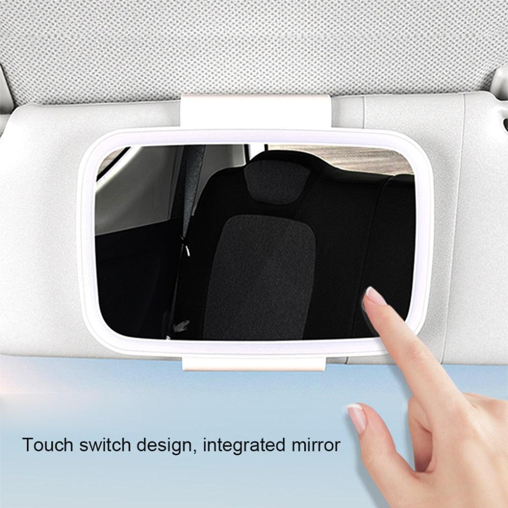 Universal Car Interior Visor Mirror Makeup Mirror Set with LED Lights Built-in Lithium Battery Touch Sensor Rechargeable - KinglyDay