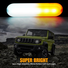 4PCS Amber/White 6LED Car Truck Emergency Beacon Warning Hazard Flash Strobe Light - KinglyDay
