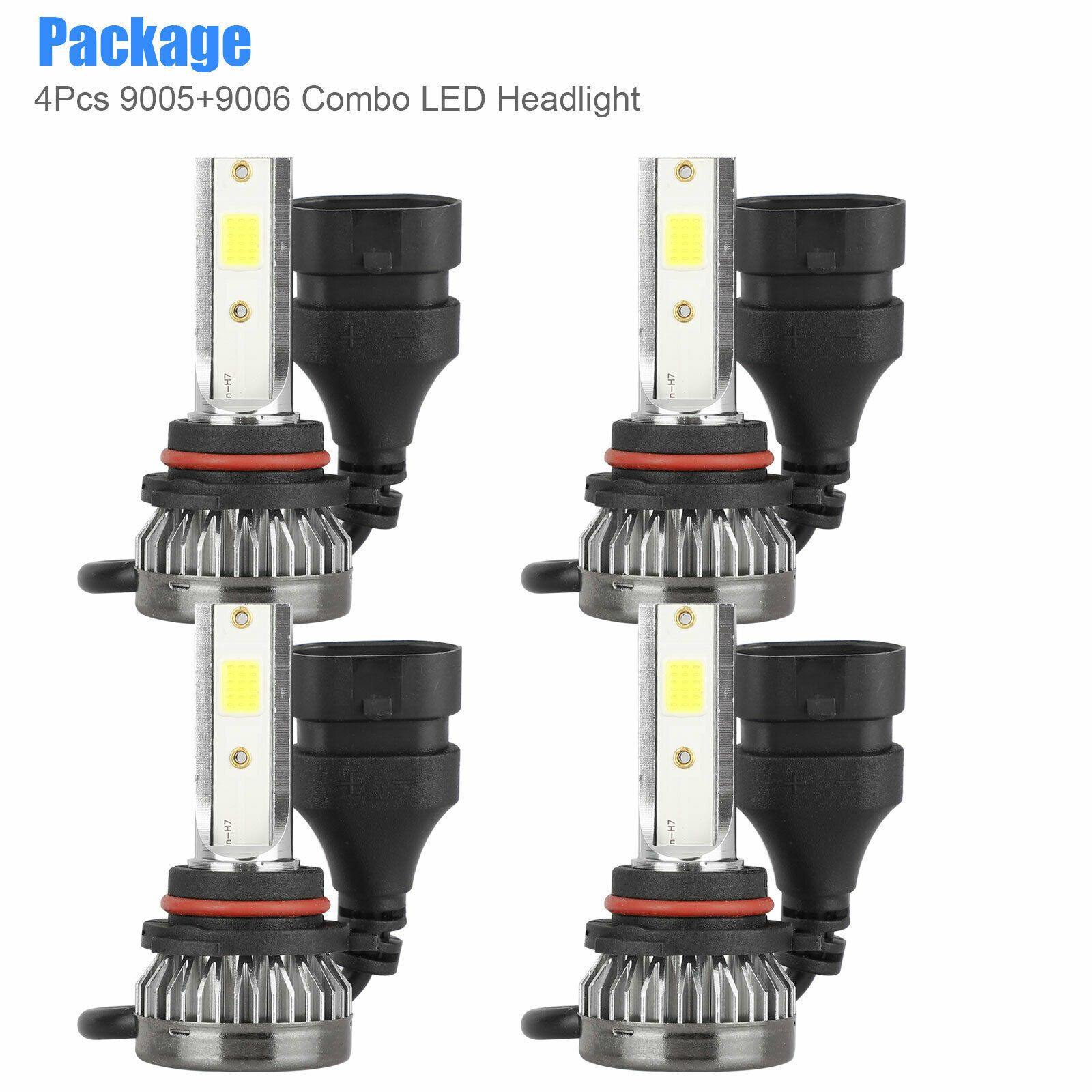4PCS 9005 9006 Super White COB LED Combo Headlight Bulbs High Low Beam Kit 6000K - KinglyDay