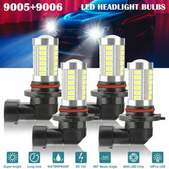 4PCS 9005 9006 LED Combo Headlight Bulbs High Low Beam Kit 6500K Xenon Super White - KinglyDay