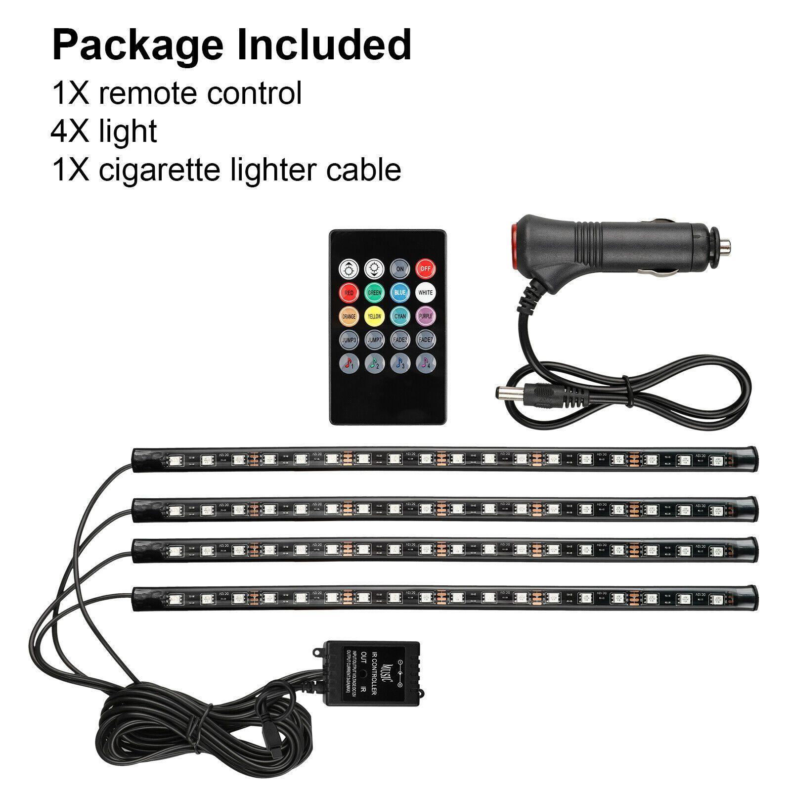 4PCS 72 LED Car Interior Cigarette Lighter Atmosphere Light Strip Remote Control - KinglyDay