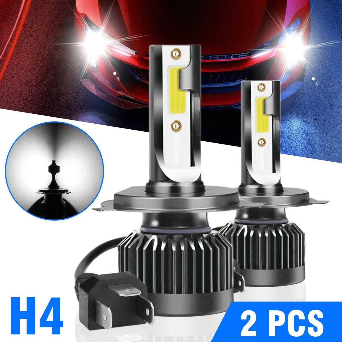 2X H4 9003 CREE LED Headlight Conversion Kit 100W 12000LM Hi-Lo Beam Bulbs 6000K - KinglyDay