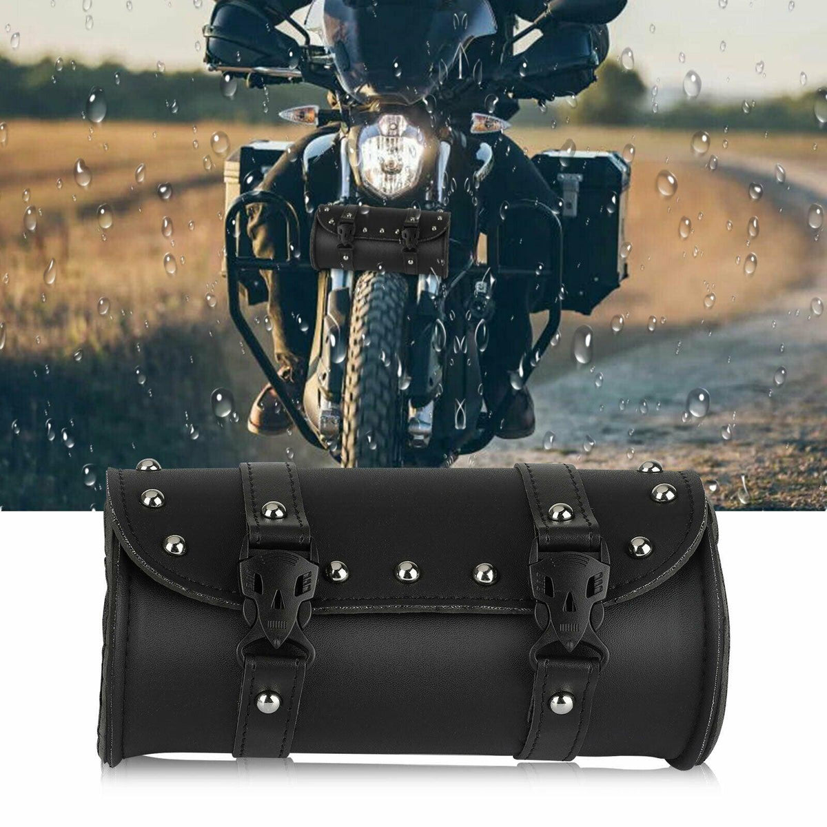 Motorcycle Front Fork Tool Bag Pouch Storage Luggage Saddle Bag Leather Handlebar - KinglyDay