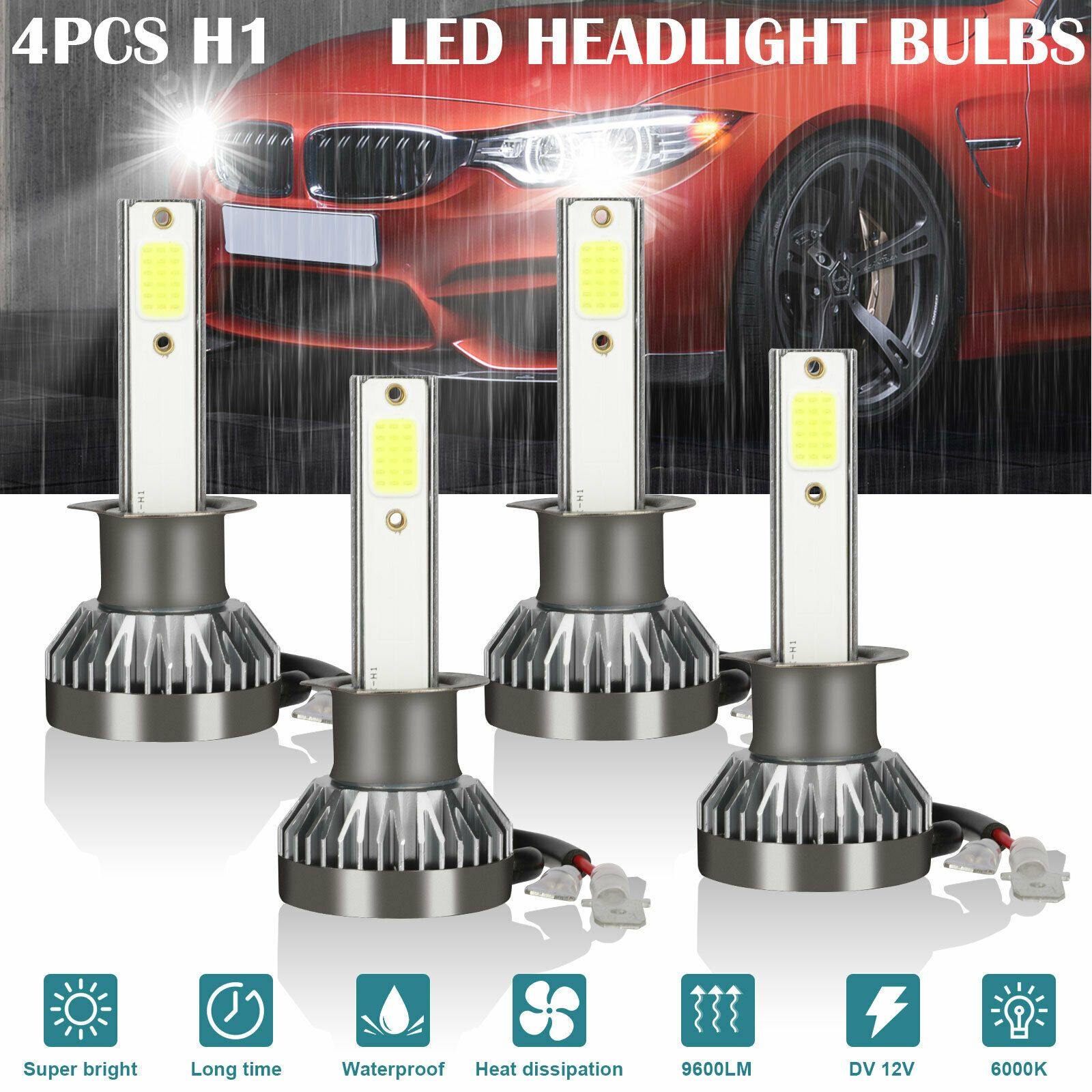 4PCS H1 LED Headlight High Low Beam Kit Fog Driving Bulbs 6000K Super Bright White - KinglyDay